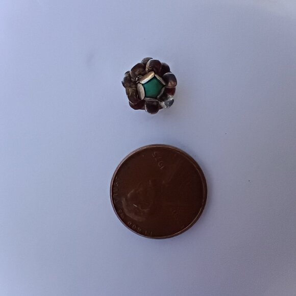 Authentic Vintage Navajo Handmade Silver and Turquoise Flower Earrings - Picture 2 of 7